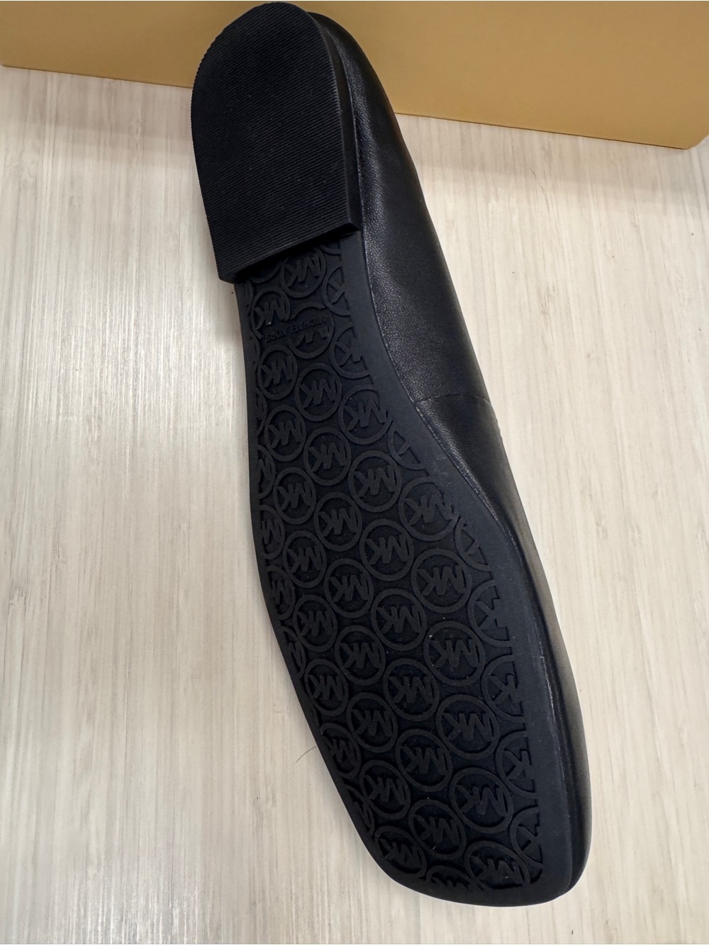 Michael Kors Black Leather Square-Toe Ballet Flat with Gold Logo - Picture 2 of 2